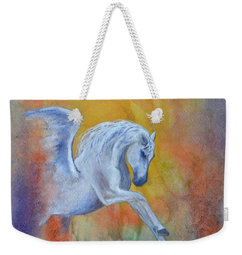 Pegasus Weekender Tote Bag featuring the painting Pegasus by Suzette Kallen
