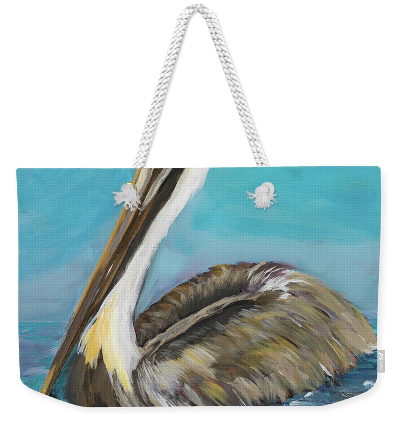 Pelican Weekender Tote Bag featuring the painting Pelican Way II by Julie Derice