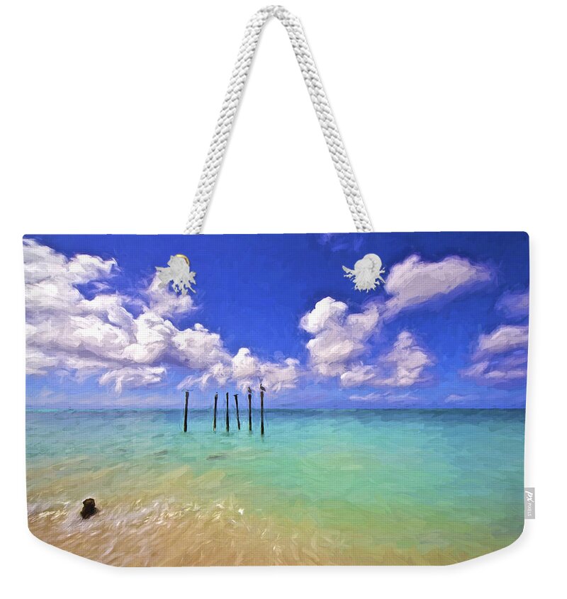 Aruba Weekender Tote Bag featuring the painting Pelicans of Aruba by David Letts