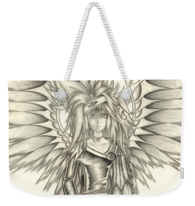 Abstract Weekender Tote Bag featuring the drawing Pelusis God of Law and Order by Shawn Dall