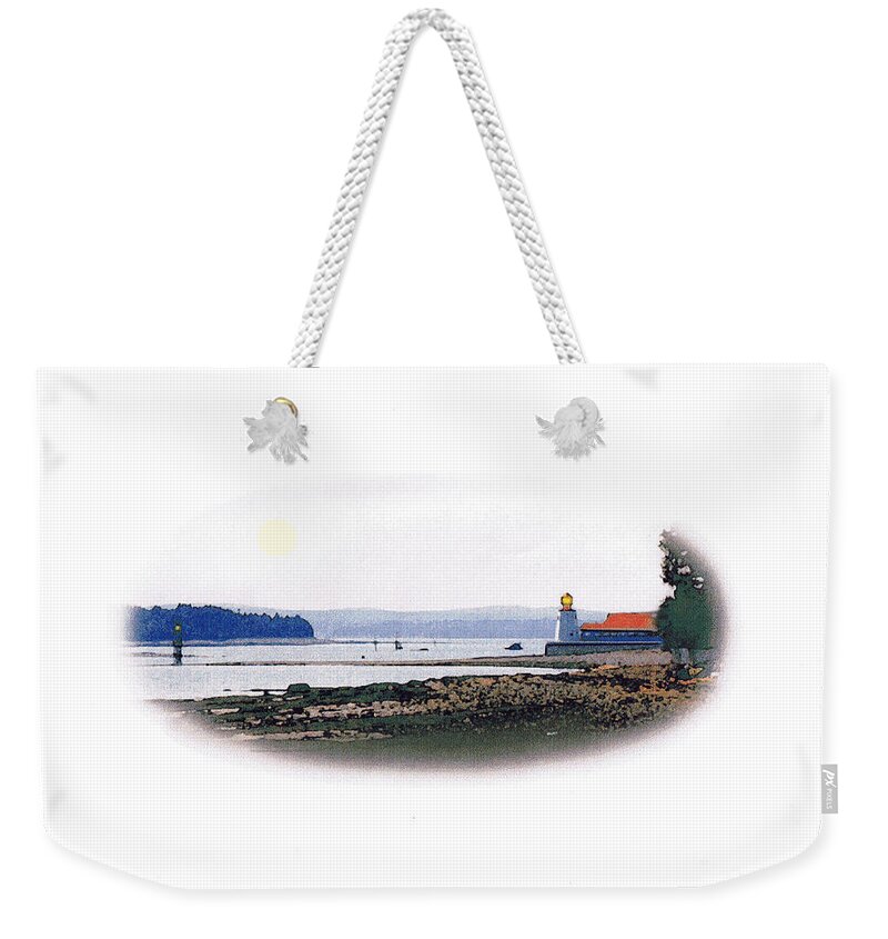 Lighthouse Weekender Tote Bag featuring the mixed media Pendlebury Lighthouse by Art MacKay