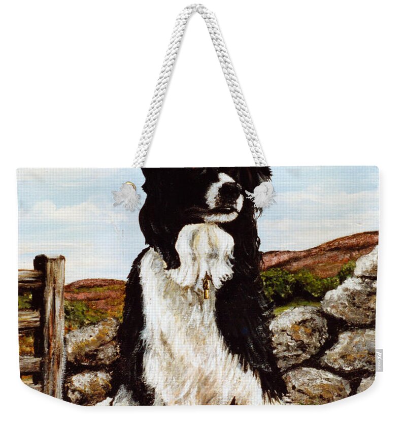 Penny Weekender Tote Bag featuring the painting Penny the Colly dog by Mackenzie Moulton