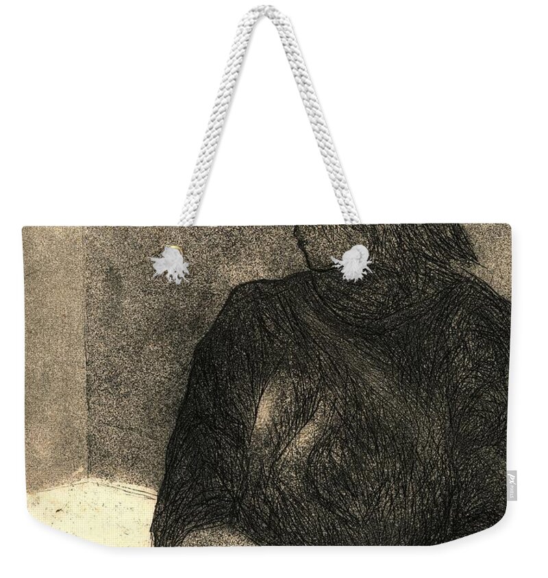 Kendall Kessler Weekender Tote Bag featuring the drawing Pensive by Kendall Kessler