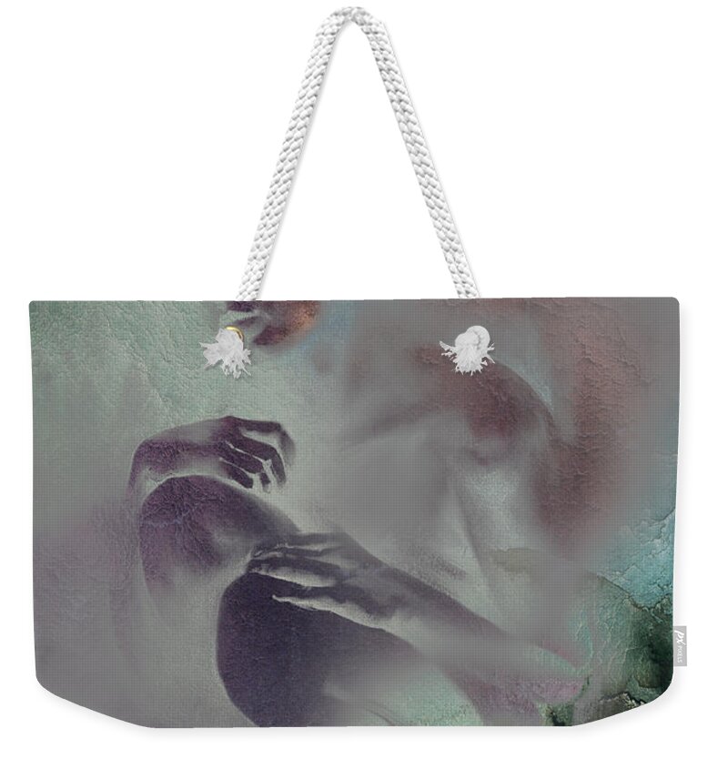 Figurative Weekender Tote Bag featuring the digital art Pensive with texture 2 by Paul Davenport