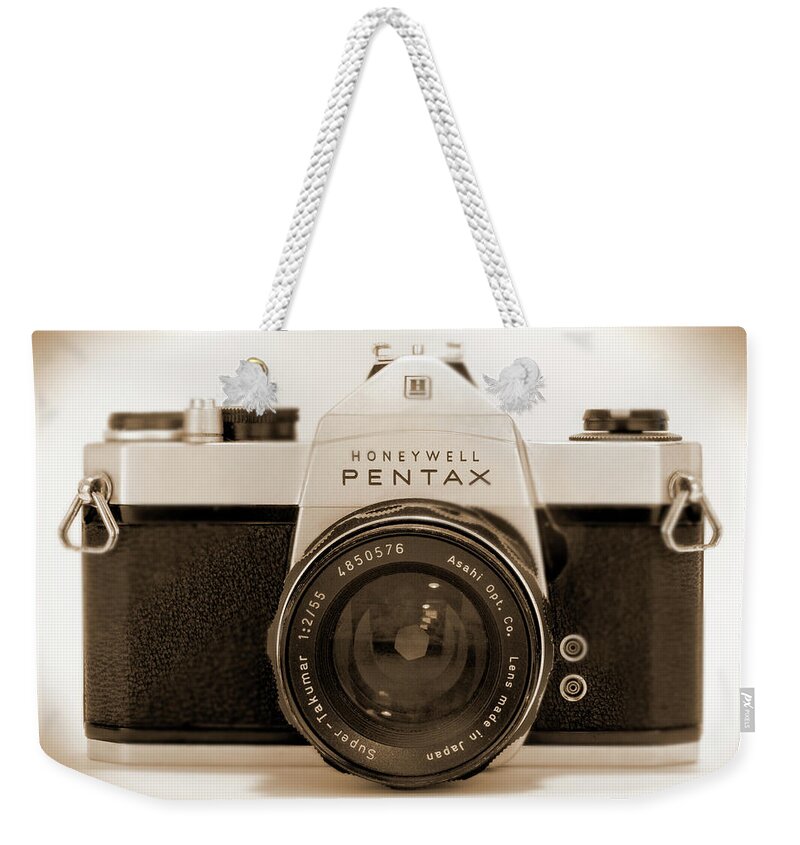 Vintage Film Camera Weekender Tote Bag featuring the photograph Pentax Spotmatic IIa Camera by Mike McGlothlen