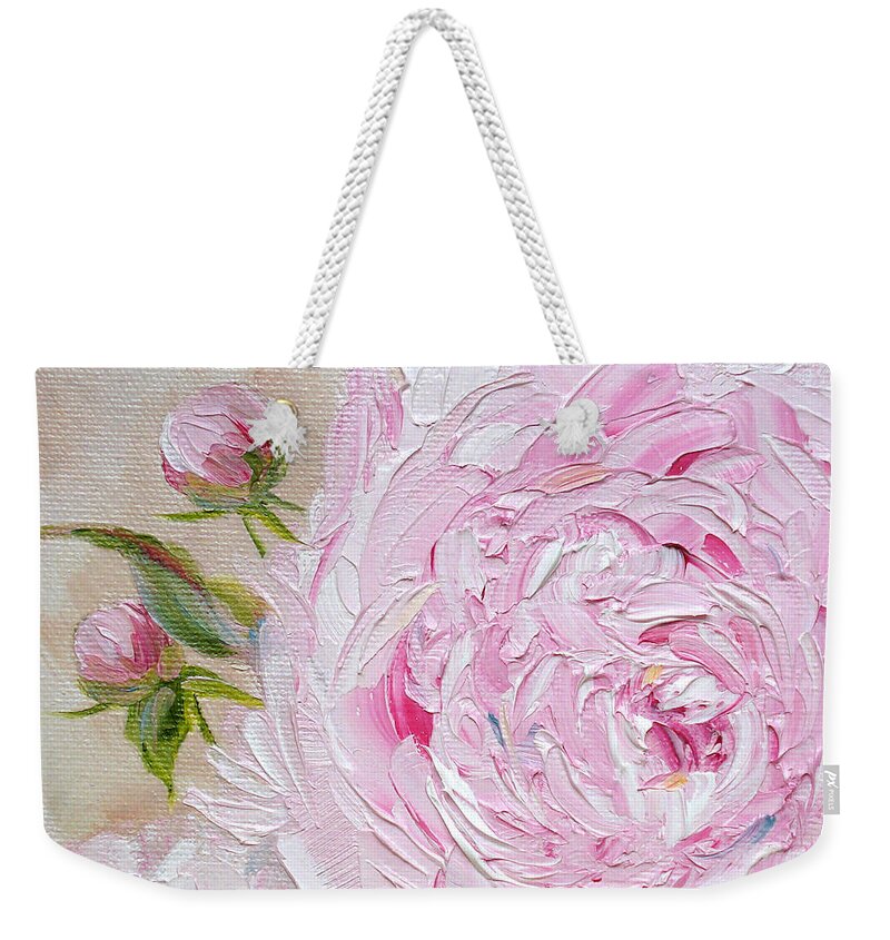 Peony Weekender Tote Bag featuring the painting Peony by Judith Rhue