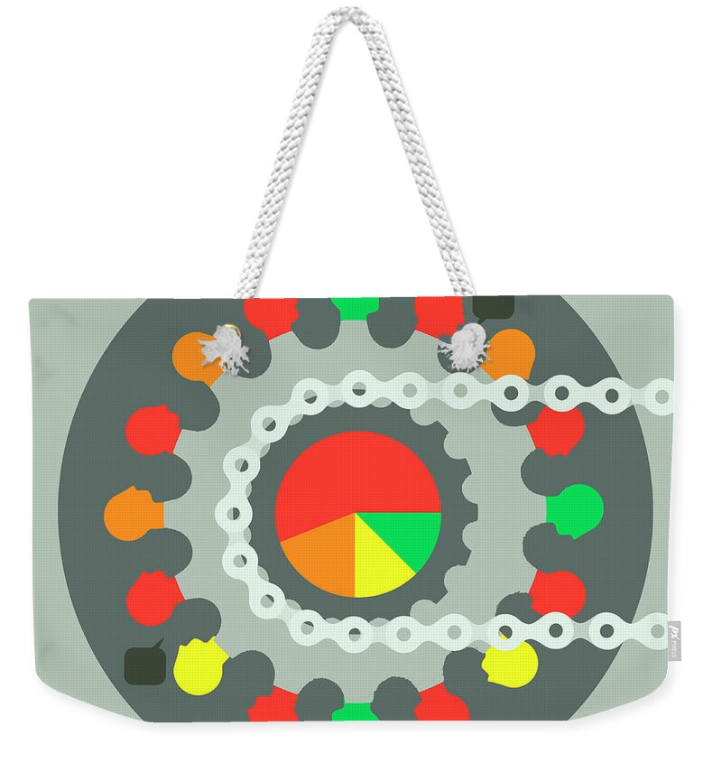 Adult Weekender Tote Bag featuring the photograph People Connected On Multi Colored Bike by Ikon Images