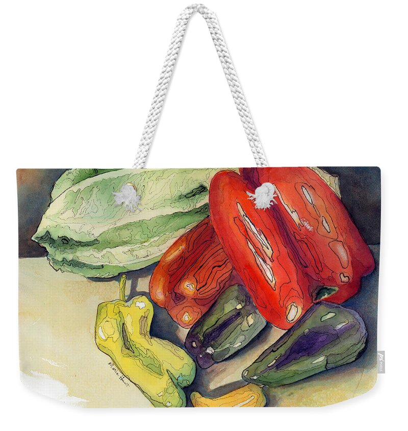 Still Life Weekender Tote Bag featuring the painting All in the Family.. except the Fella in the back by Maria Hunt