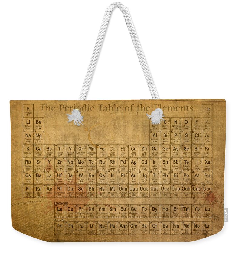 Periodic Weekender Tote Bag featuring the mixed media Periodic Table of the Elements by Design Turnpike