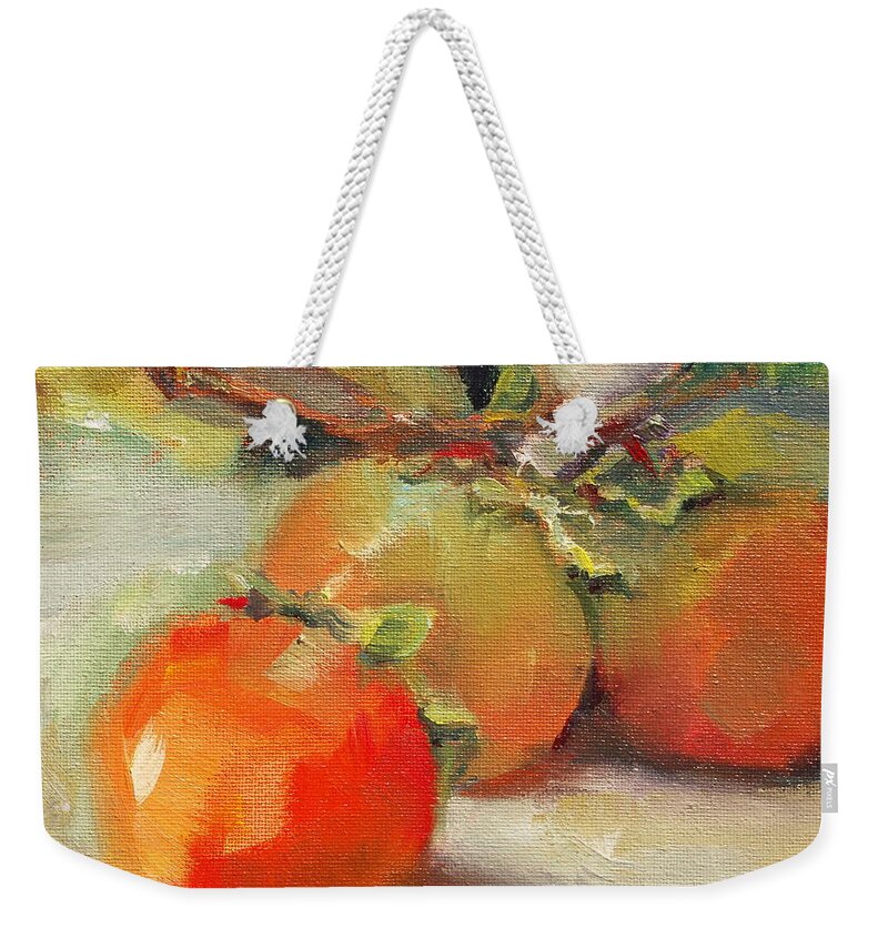 Fruit Weekender Tote Bag featuring the painting Persimmons by Michelle Abrams