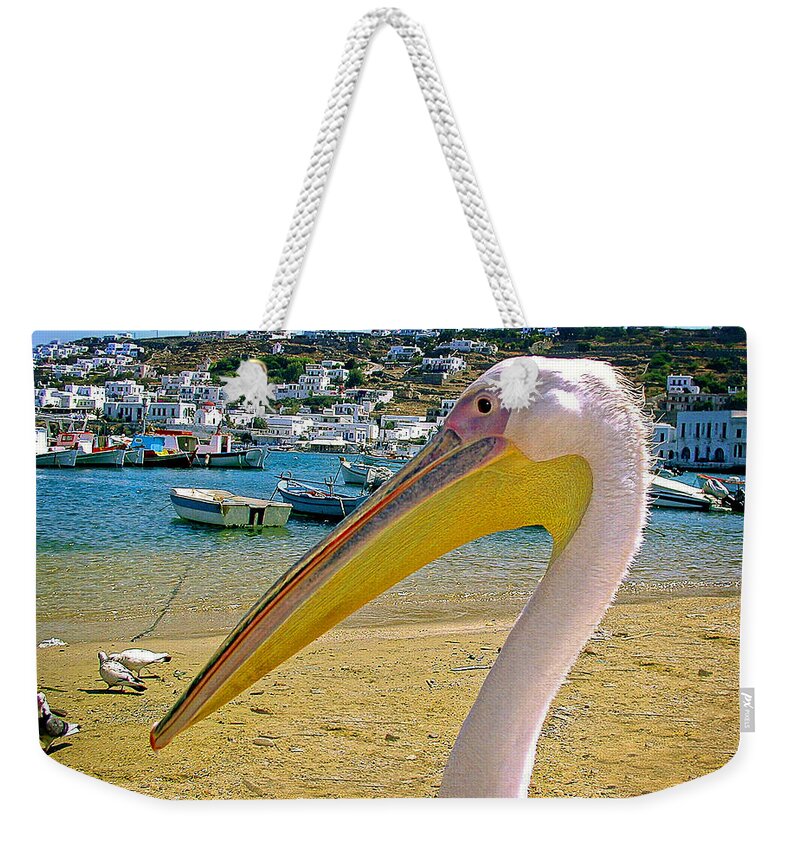 Greece Weekender Tote Bag featuring the photograph Petros and Mykonos by Mitchell R Grosky