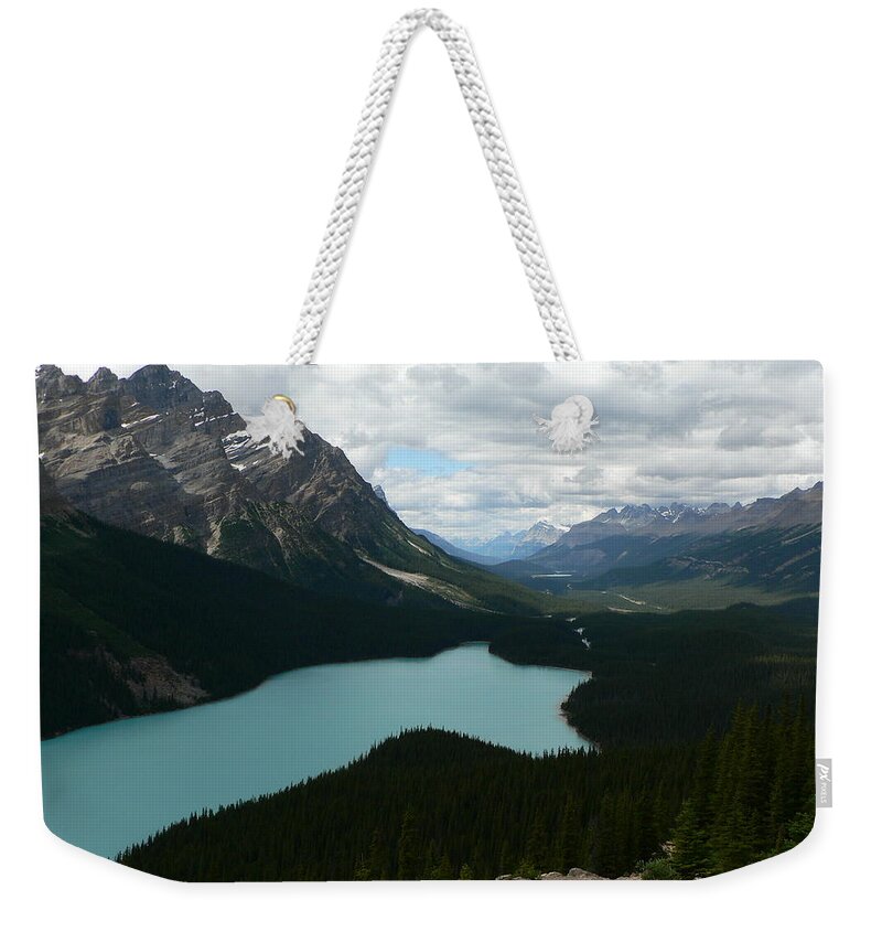 Peyote Weekender Tote Bag featuring the photograph Peyote Lake in Banff Alberta by Laurel Best