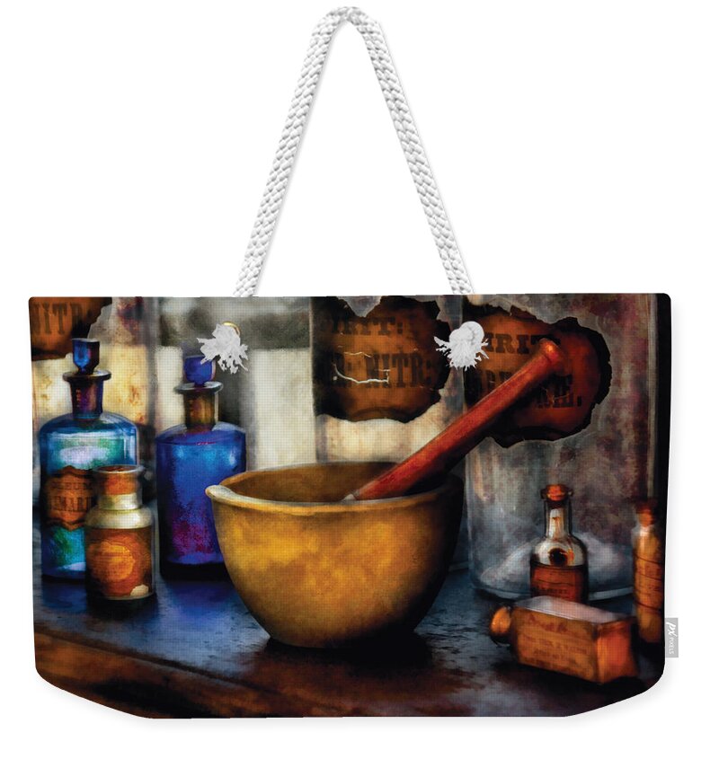 Savad Weekender Tote Bag featuring the photograph Pharmacist - Mortar and Pestle by Mike Savad