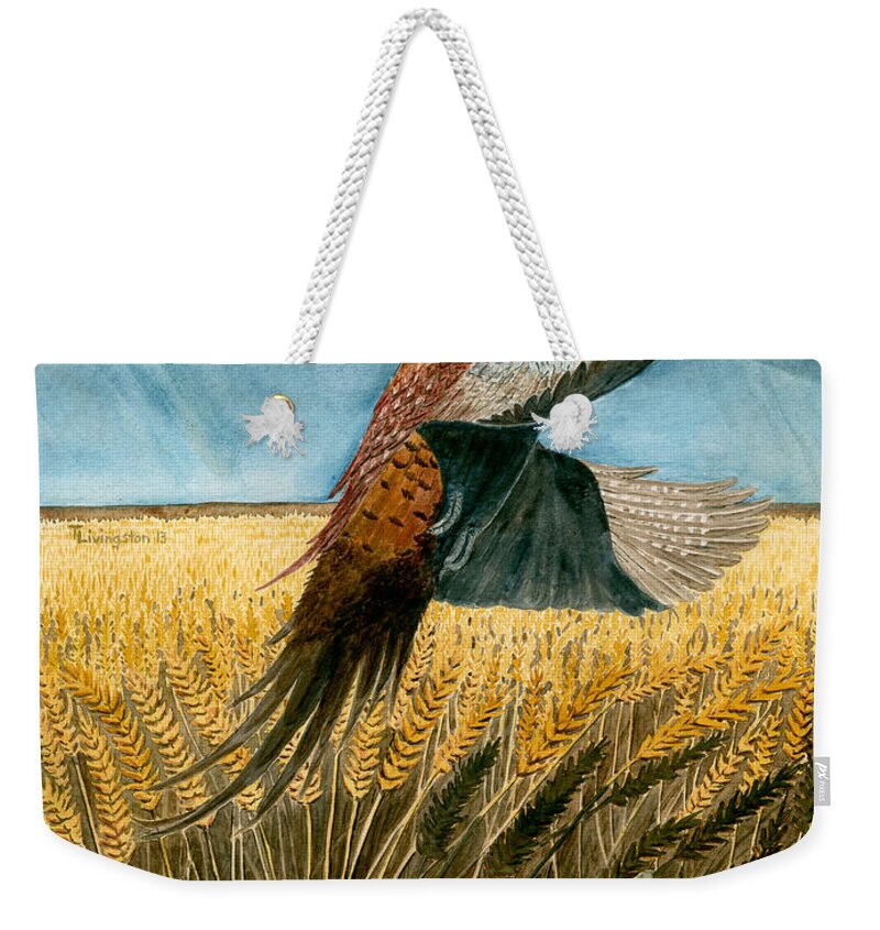 Pheasant Weekender Tote Bag featuring the painting Pheasant Rising by Timothy Livingston