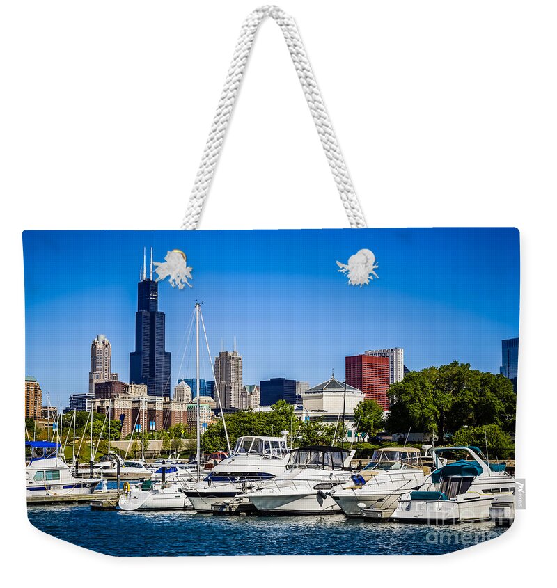 America Weekender Tote Bag featuring the photograph Photo of Chicago Skyline with Burnham Harbor by Paul Velgos