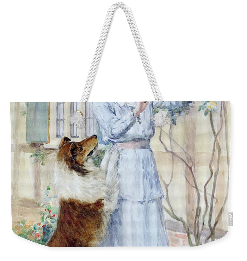 Rose Weekender Tote Bag featuring the painting Picking Roses by William Henry Margetson