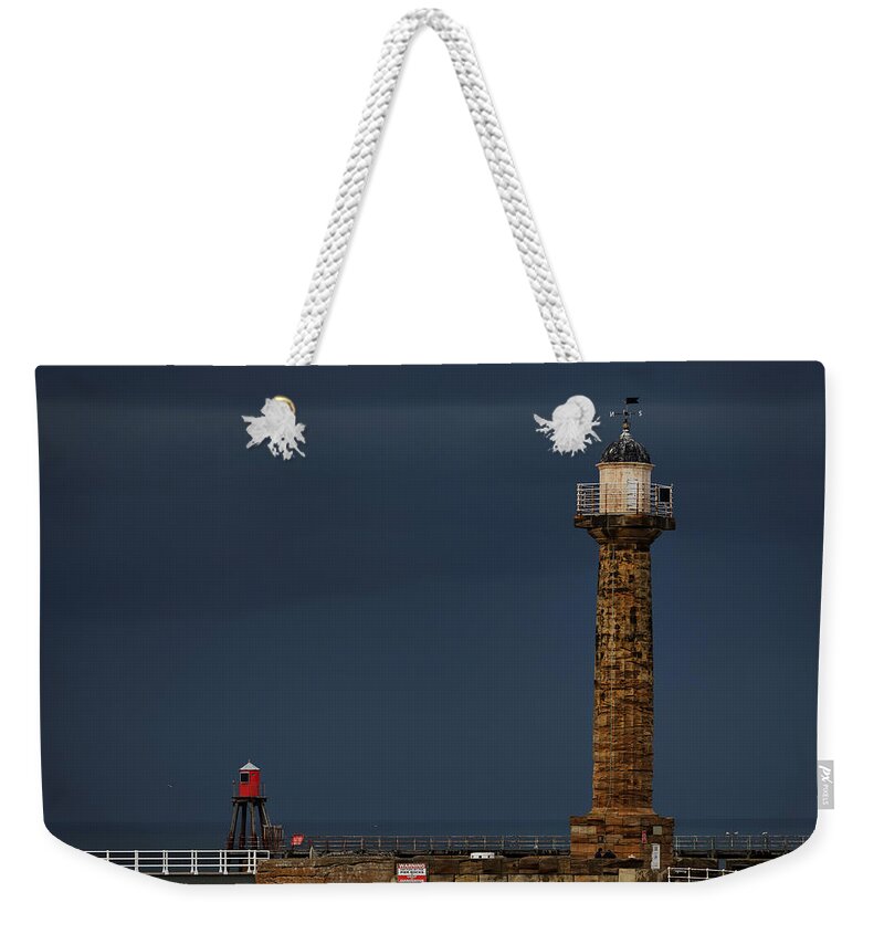 Britain Weekender Tote Bag featuring the photograph Pier Lighthouse and Beacon - Whitby by Rod Johnson