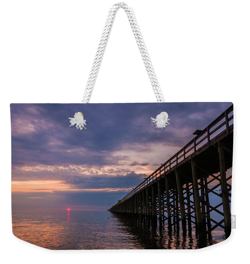 New Jersey Weekender Tote Bag featuring the photograph Pier to the Horizon by Kristopher Schoenleber