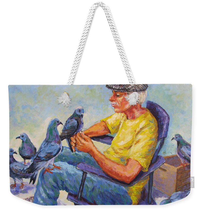 Pigeon Weekender Tote Bag featuring the painting Pigeon Talk by Jyotika Shroff