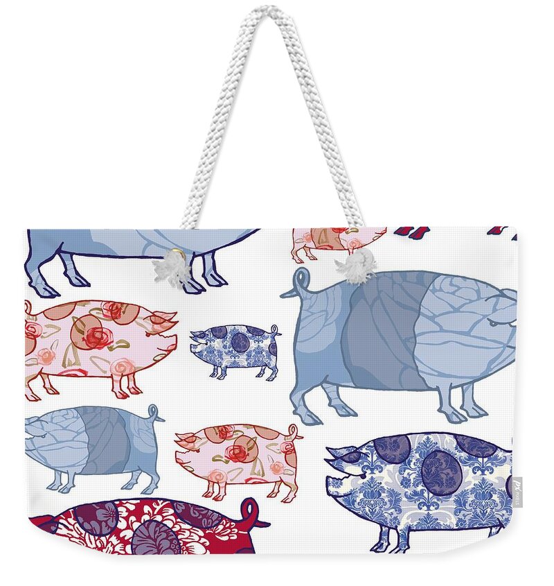 Pig Weekender Tote Bag featuring the painting Piggy in the Middle by Sarah Hough
