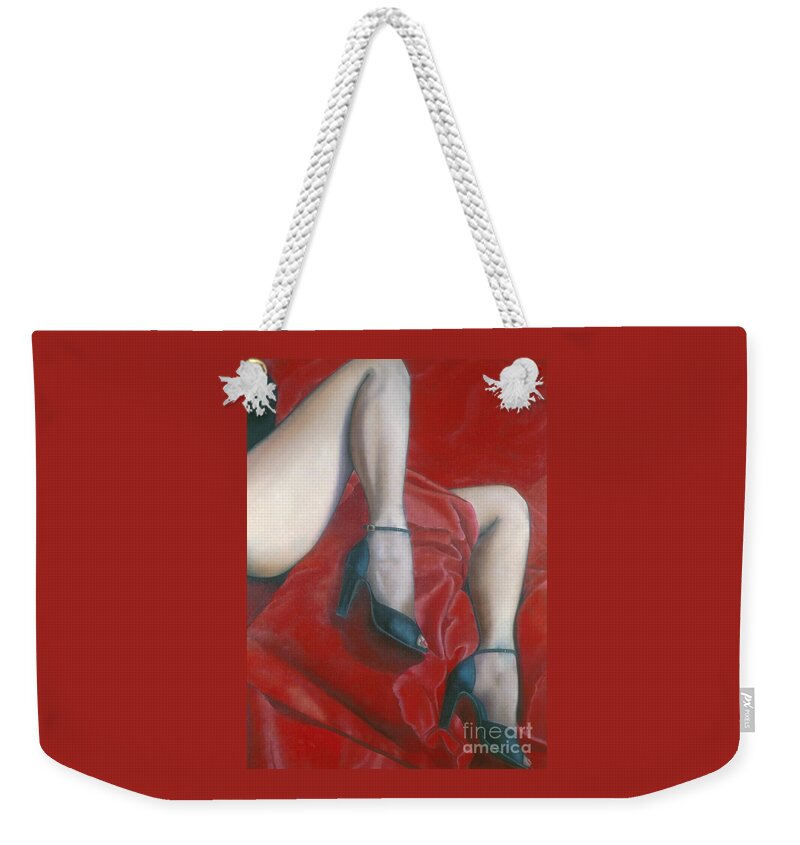 Red Weekender Tote Bag featuring the painting Pillow by Mary Ann Leitch