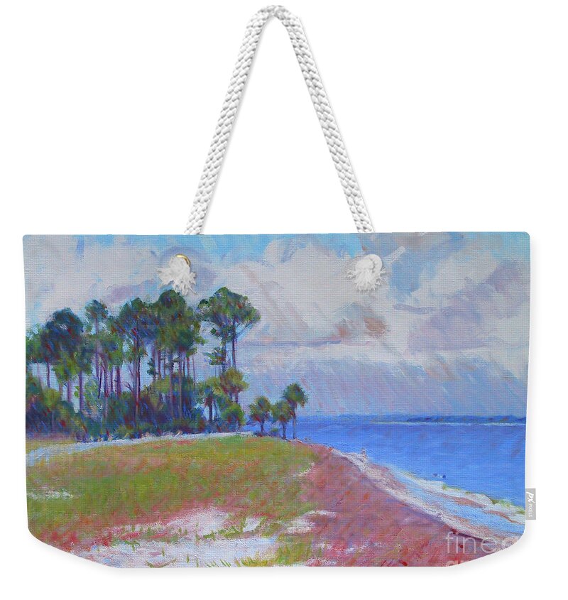 Dune Weekender Tote Bag featuring the painting Pine Island Beach by Candace Lovely