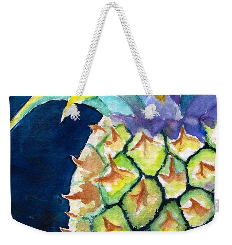 Pineapple Weekender Tote Bag featuring the painting Pineapple #1 by Carlin Blahnik CarlinArtWatercolor