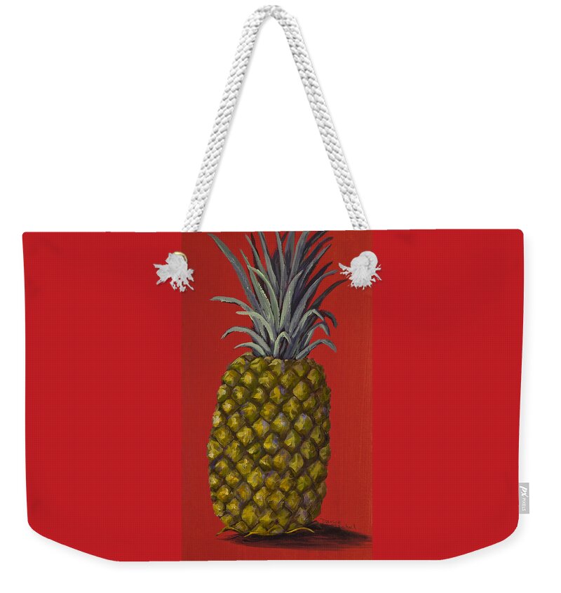 Fruit Weekender Tote Bag featuring the painting Pineapple on Red by Darice Machel McGuire