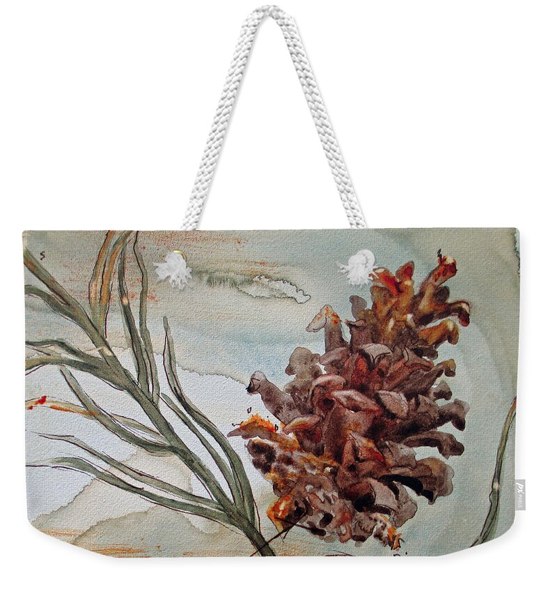 Pinecone Weekender Tote Bag featuring the painting Pinecone by Dawn Derman