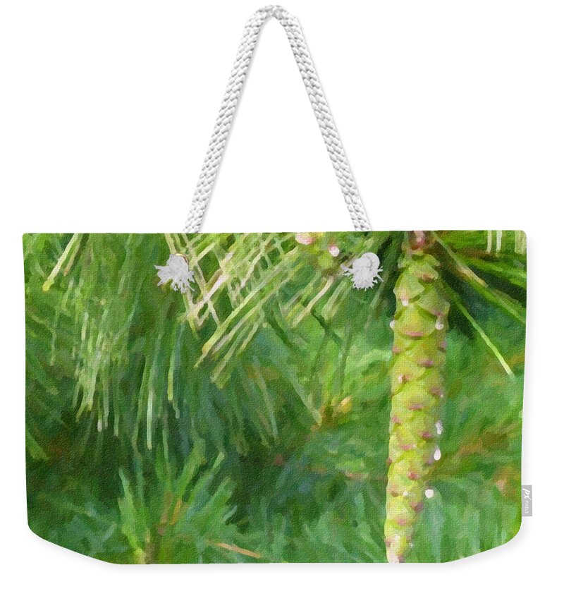 Pine Weekender Tote Bag featuring the photograph Pinecone - Digital Painting Effect by Rhonda Barrett