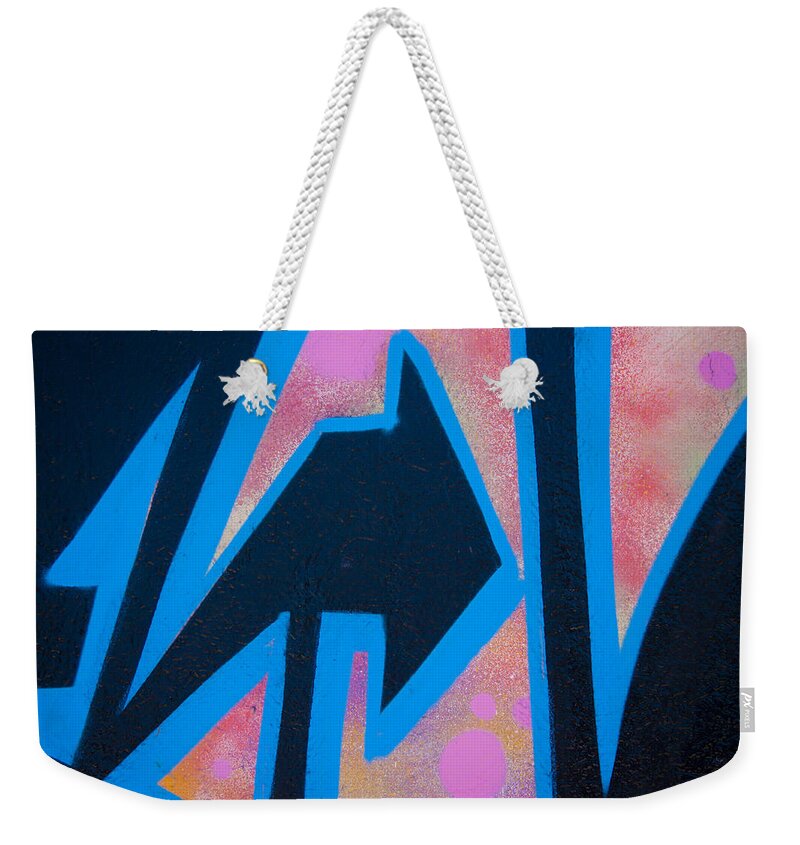 Abstract Weekender Tote Bag featuring the photograph Pink and Blue Graffiti Arrow by Carol Leigh