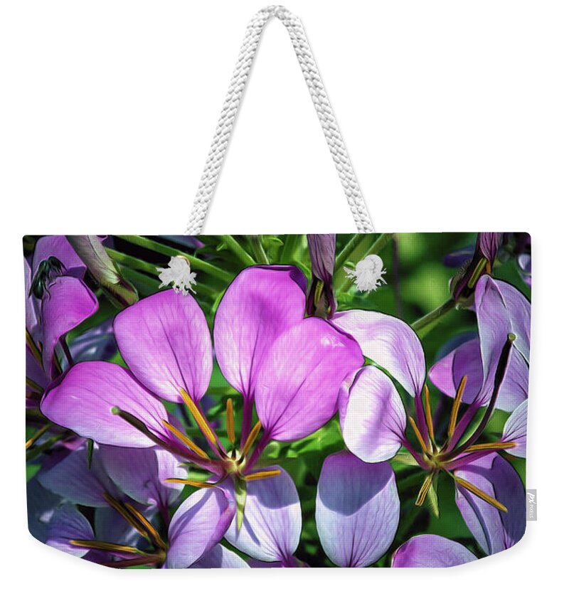 Pink Weekender Tote Bag featuring the photograph Pink and Purple Floral Pallete by Bill and Linda Tiepelman