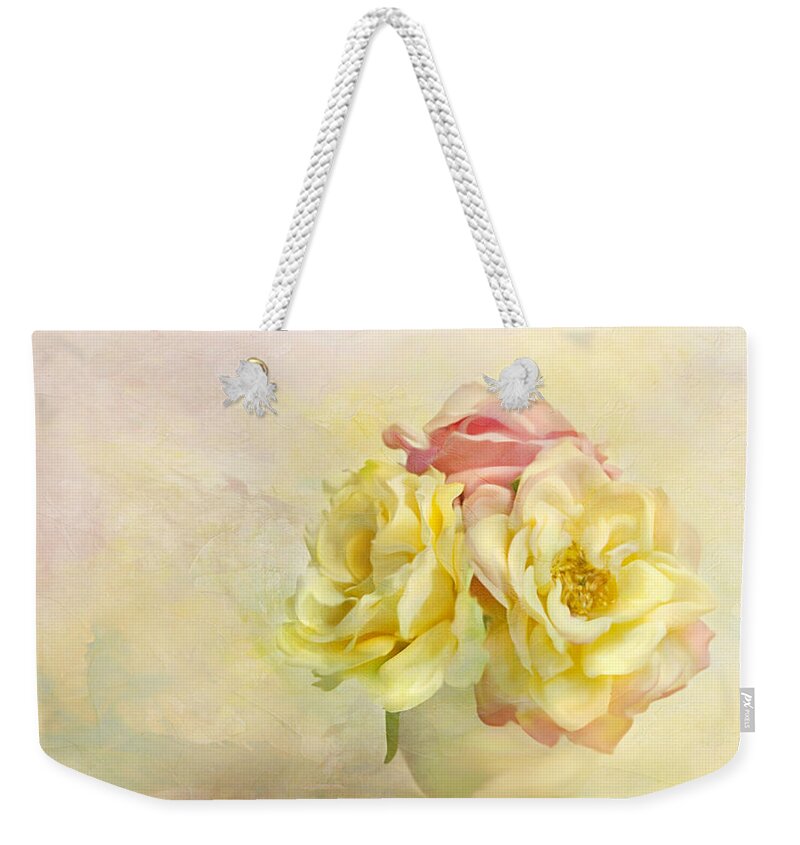 Floral Weekender Tote Bag featuring the photograph Pink And Yellow Roses by Theresa Tahara