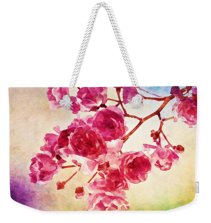 Pink Weekender Tote Bag featuring the digital art Pink Blossom - watercolor edition by Lilia S