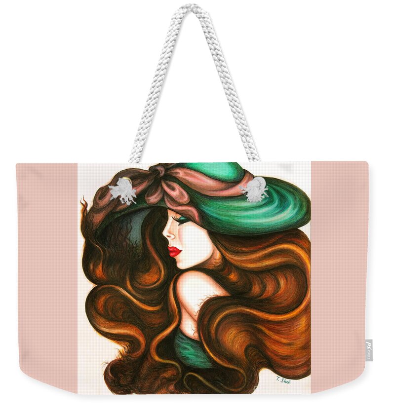 Art Weekender Tote Bag featuring the drawing Pink Bow Hat by Tara Shalton