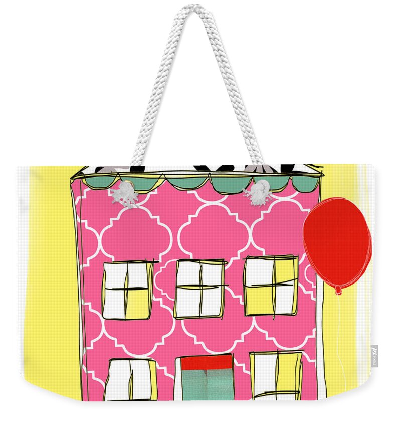 House Weekender Tote Bag featuring the painting Pink House by Linda Woods