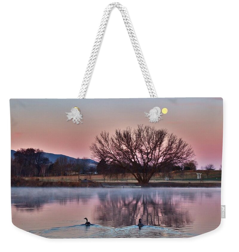 Sunrise Weekender Tote Bag featuring the photograph Pink morning by Lynn Hopwood