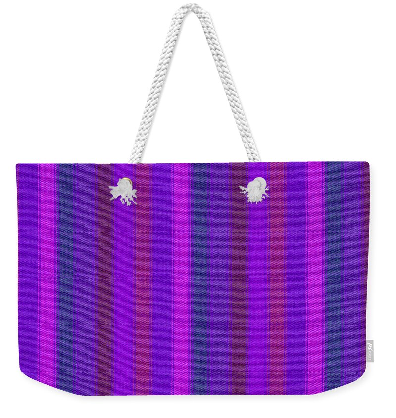 Texture Weekender Tote Bag featuring the photograph Pink Purple And Blue Striped Textile Background by Keith Webber Jr