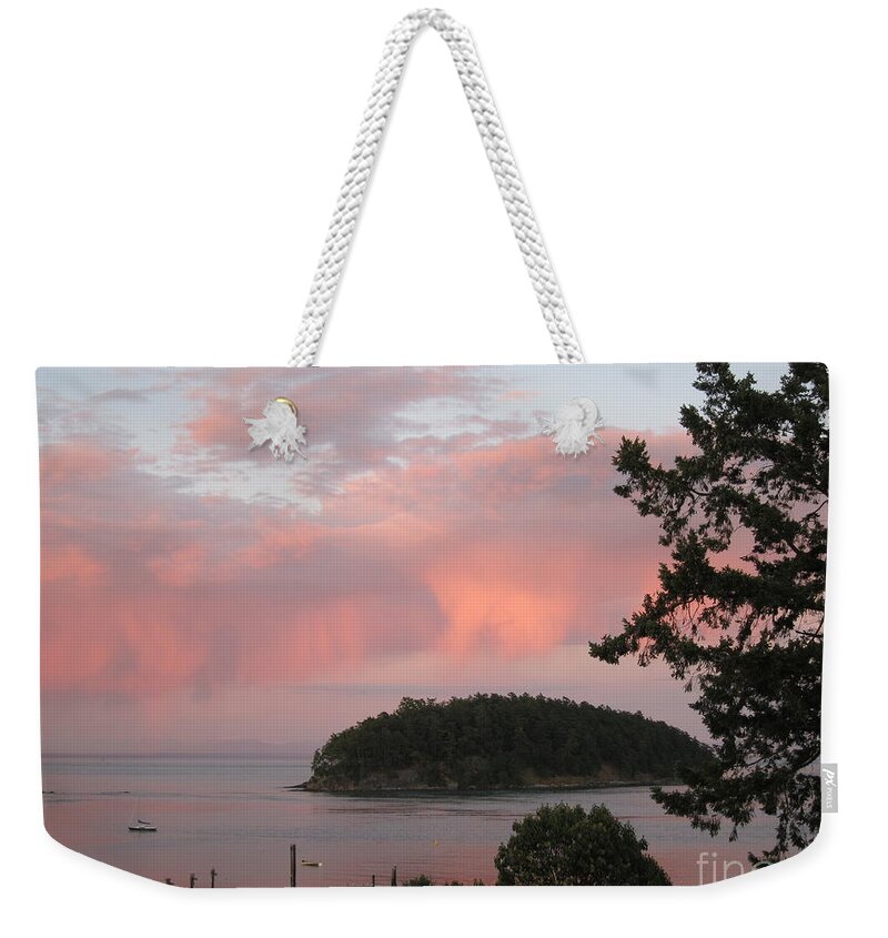 Sunset Weekender Tote Bag featuring the photograph Pink Sunset from Mayne Island by Lena Photo Art