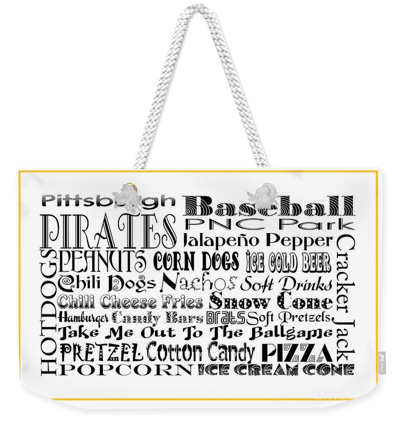 Andee Design Baseball Weekender Tote Bag featuring the digital art Pittsburgh Pirates BASEBALL Game Day Food 3 by Andee Design
