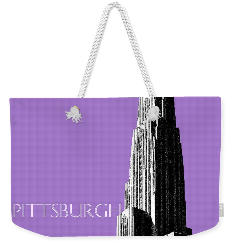 Architecture Weekender Tote Bag featuring the digital art Pittsburgh Skyline Cathedral of Learning - Violet by DB Artist
