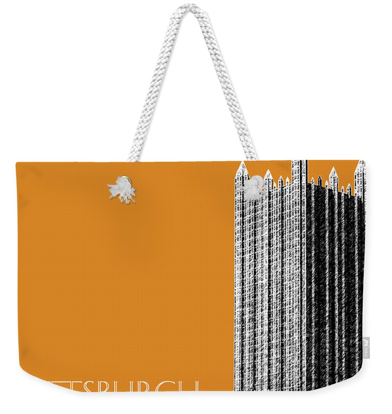 Architecture Weekender Tote Bag featuring the digital art Pittsburgh Skyline PPG Building - Dark Orange by DB Artist
