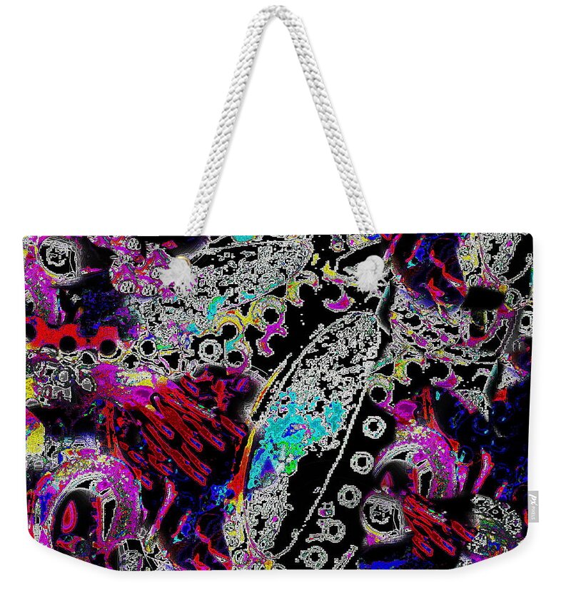 Wild Patterns Reminiscent Of Underwater Scenes .colorful Contemporary Abstract Expressionist Weekender Tote Bag featuring the digital art Pixel paisley by Priscilla Batzell Expressionist Art Studio Gallery