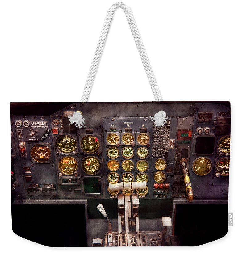 Savad Weekender Tote Bag featuring the photograph Plane - Cockpit - Boeing 727 - The controls are set by Mike Savad