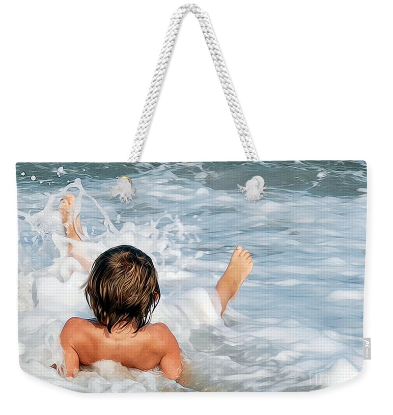 Landscape Weekender Tote Bag featuring the photograph Playing in the waves by Sami Martin