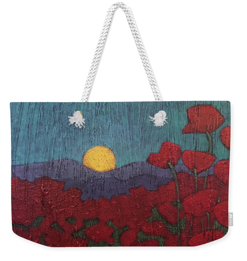 Landscape Weekender Tote Bag featuring the painting Plentiful Vista with Poppies by Carrie MaKenna