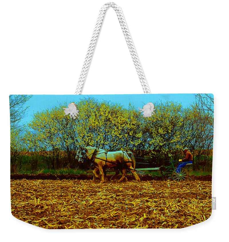 Plow Weekender Tote Bag featuring the photograph Plow days Freeport Illinos  by Tom Jelen