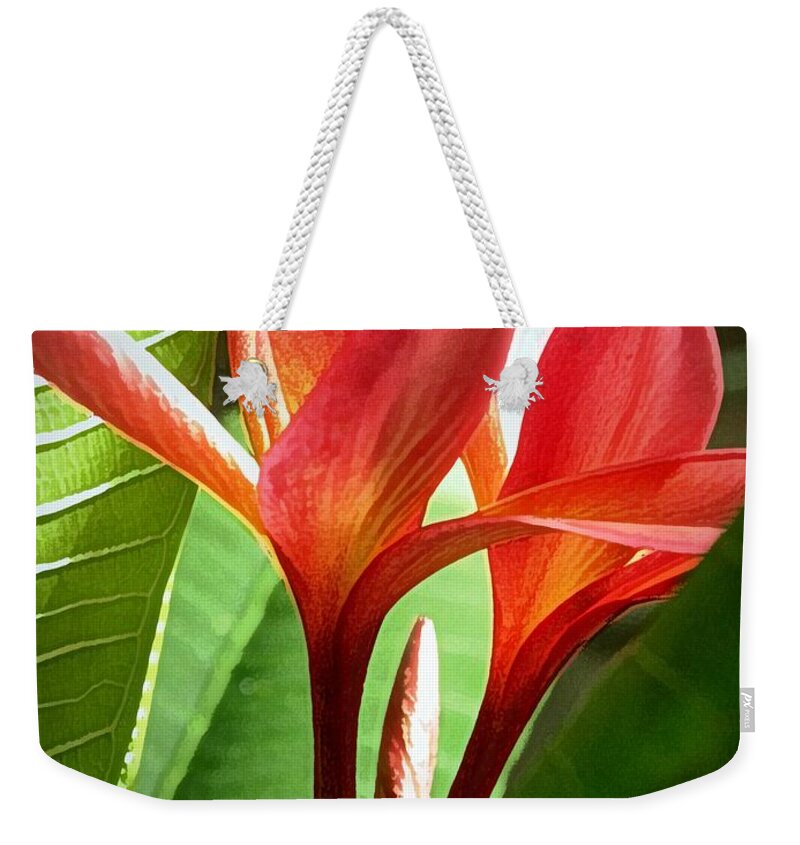 Hawaii Weekender Tote Bag featuring the digital art Plumerias by Dorlea Ho