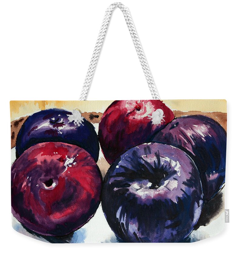 Plum Weekender Tote Bag featuring the painting Plums by Joey Agbayani