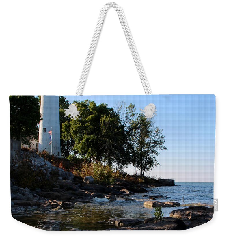 Light Weekender Tote Bag featuring the photograph Pointe Aux Barques Lighthouse 1 by George Jones